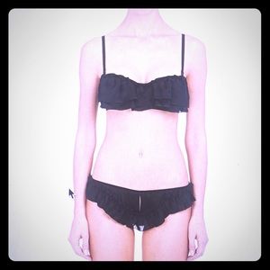 NWT Kiki de Montparnasse Black Silk Ruffle Bra Sm